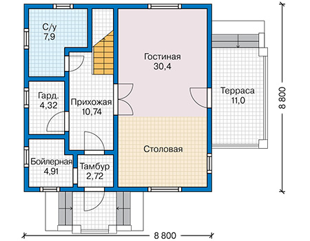 Планировка первого этажа :: Проект каркасного дома 90-56