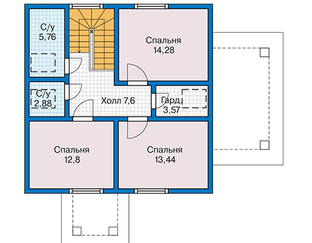 Планировка мансардного этажа :: Проект каркасного дома 90-56