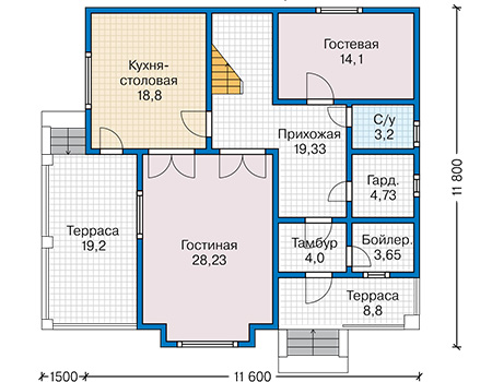 Планировка первого этажа :: Проект каркасного дома 90-63