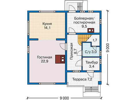 Планировка первого этажа :: Проект каркасного дома 90-72