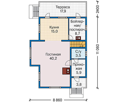 Планировка первого этажа :: Проект каркасного дома 90-78