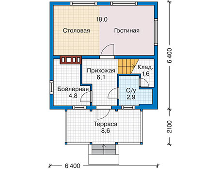 Планировка первого этажа :: Проект каркасного дома 90-80