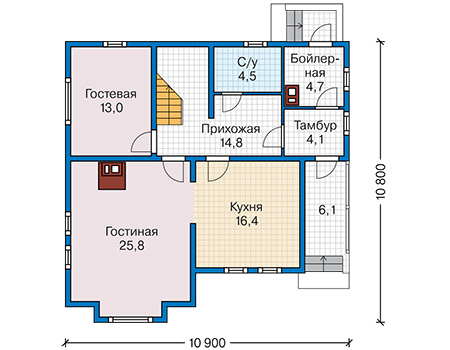 Планировка первого этажа :: Проект каркасного дома 90-83