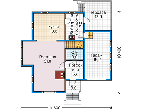 Планировка первого этажа :: Проект каркасного дома 90-85