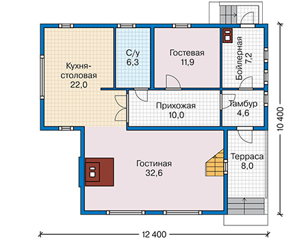Планировка первого этажа :: Проект каркасного дома 90-88