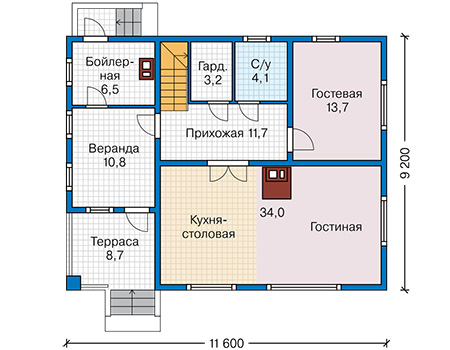Планировка первого этажа :: Проект каркасного дома 90-95