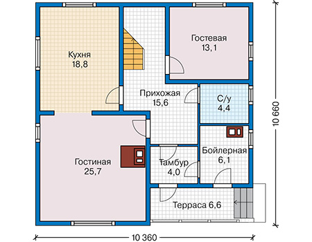 Планировка первого этажа :: Проект каркасного дома 90-96