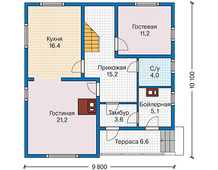 Планировка первого этажа :: Проект каркасного дома 90-97