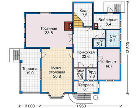 Планировка первого этажа :: Проект каркасного дома 90-99